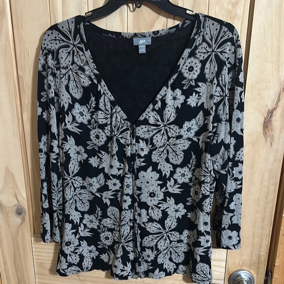 J. Jill Tops - J. Jill Black and Gray Floral Women's Button Down Top.